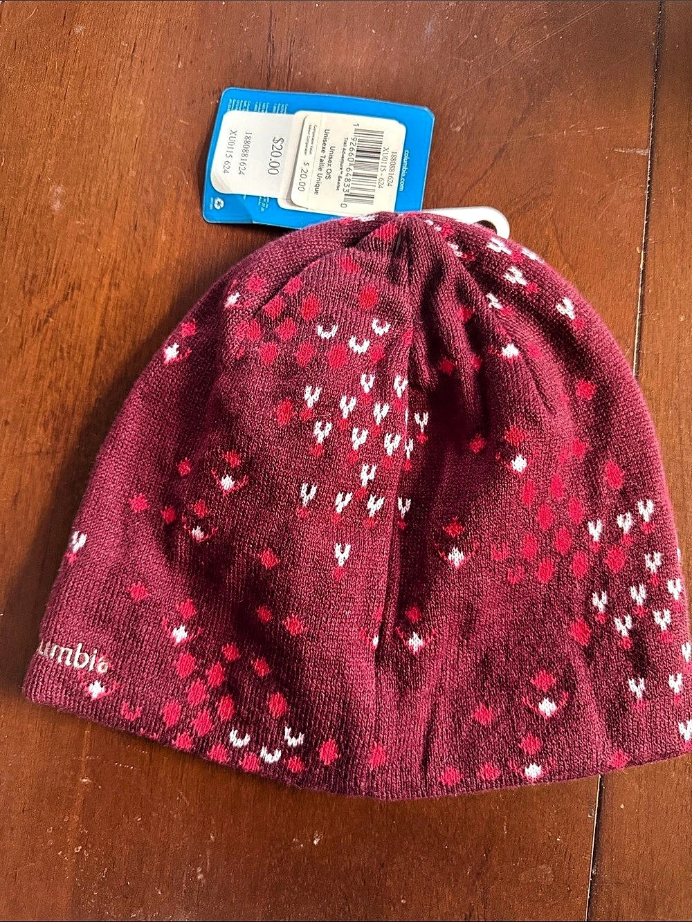 Columbia Trail Adventure Beanie Floral Knit Beanie Burgundy & Pink NWT